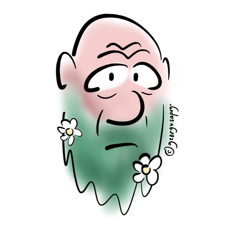 старик с цветами в зеленой бороде