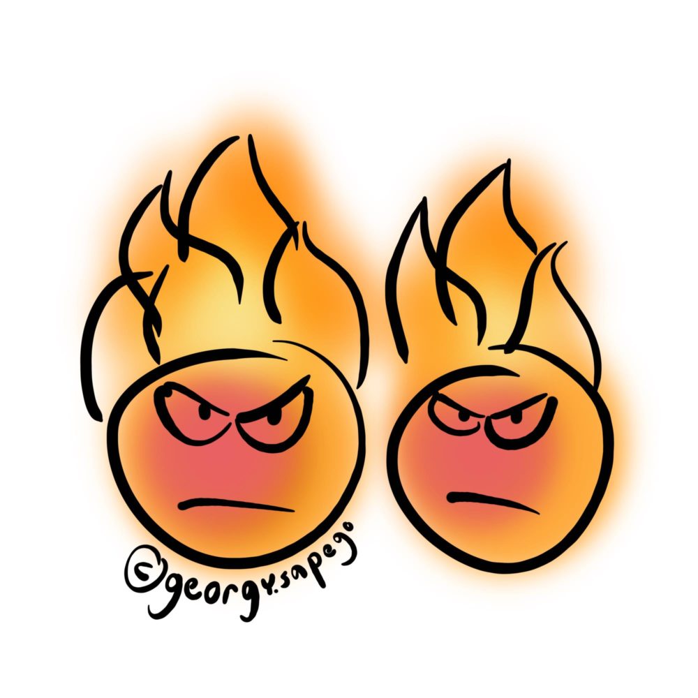 Два сердитых горящих пирогена
